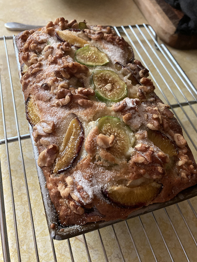 Fruit-topped banana bread.