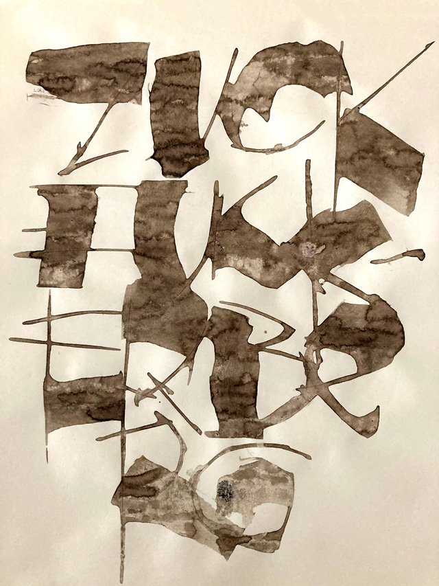 zuckfuckerberg written with a folded pen in walnut ink